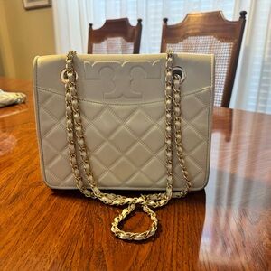 Tory Burch Cream Quilted Chain Bag